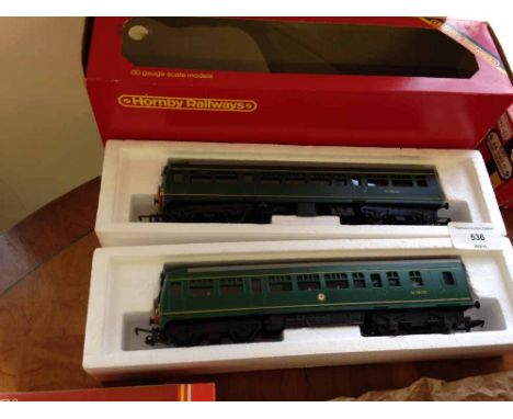 A Hornby OO gauge BR Diesel Power Railcar &amp; trailer coach. R.157.