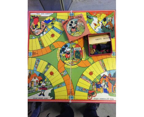 A rare 1930's Chad Valley Mickey Mouse Ludo - complete with all pieces, rules & board in good condition - characters printed 