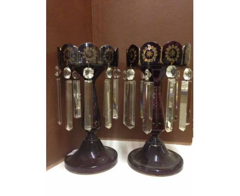 Pair of Victorian ruby glass lustres.