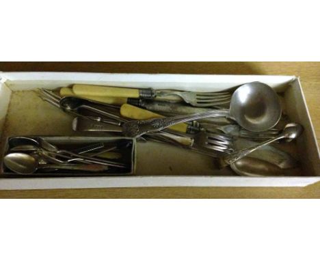 A small collection of vintage cutlery to include silver and enamel coffee spoons