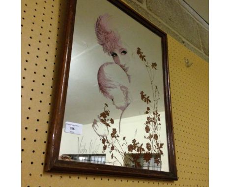 1980s decorative mirror with Vicki Wells portrait of a mother and child.