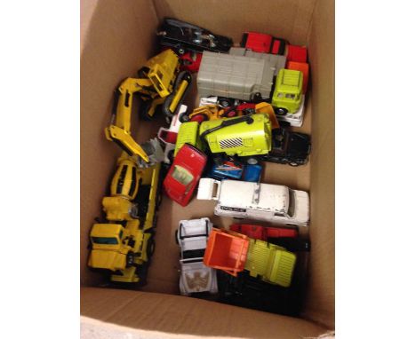 A quantity of mixed diecast to include Dinky, Corgi & Siku construction vehicles & a Corgi Batmobile