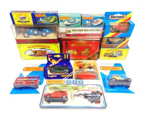 ASSORTED DIECAST MODEL VEHICLES  circa 1970s and later, by Matchbox (13), Corgi (2), and Majorette (1), each mint or near min