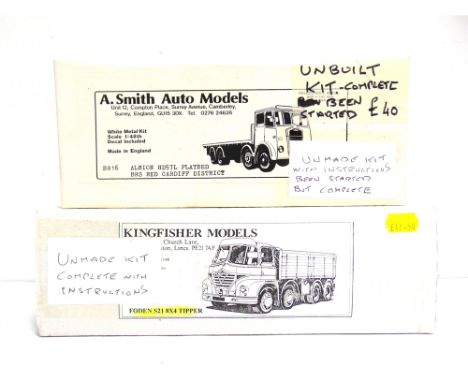 TWO 1/48 SCALE WHITE METAL LORRY KITS  comprising a Kingfisher Models Foden S21 8x4 Tipper, unmade; and an A. Smith Auto Mode