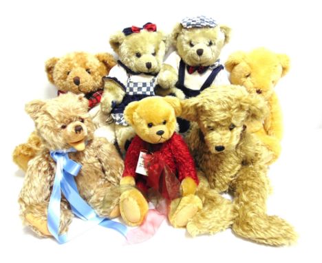 SEVEN ASSORTED COLLECTOR'S TEDDY BEARS comprising a Luvable Bears by Janet Jones pale brown teddy bear, 44cm high; Heatherbel