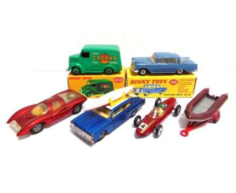 SIX ASSORTED DIECAST MODEL VEHICLES  circa 1960s-70s, by Dinky (3), Corgi (1), and Solido (2), variable condition, generally 