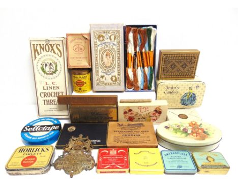 ASSORTED ADVERTISING &amp; PACKAGING ITEMS comprising a Barbour &amp; Sons Linen Floss Thread box, with contents; a Walter's 