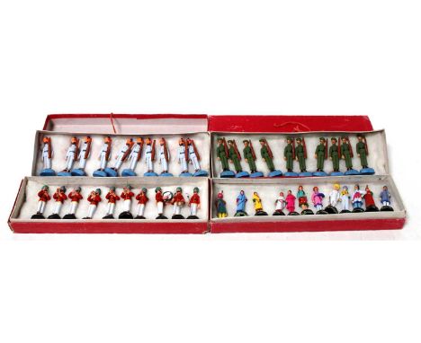 Four various boxes Indian terracotta and hand painted military and civilian figure sets, to include a 10 piece Indian militar