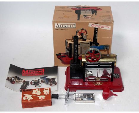A Mamod SP2 stationary steam engine housed in the original all-card box with leaflet, burner, funnel, appears as issued (un-r