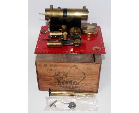 A Bowman Models of Dereham model No. M122 live steam plant comprising of tin housed horizontal boiler, with original burner, 
