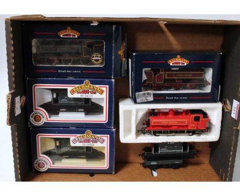 Mixed London Transport items Hornby pannier tank engine No. L90 (G), 2 similar by Bachmann L99 and L94 (G-BG), 3x brake van a