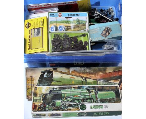Plastic box containing quantity of kits and bits, 4 locomotives for spares and repairs, sundry tools, etc (a/f)