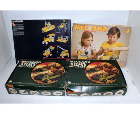 A collection of various Meccano boxed multi kits to include 2x Army multi kit gift sets, a Meccano factory sealed No. 5 set, 