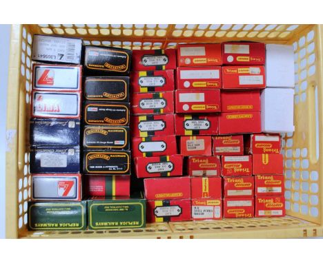 Plastic crate containing 44 mixed makes tank wagons Triang, Hornby, Mainline, Lima, Replica Railways etc, some items have bee