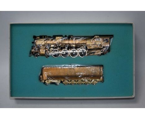 H0 American outline unpainted brass Boston &amp; Maine RR mountain class 4-8-2 engine and tender, manufactured Olympia of Jap