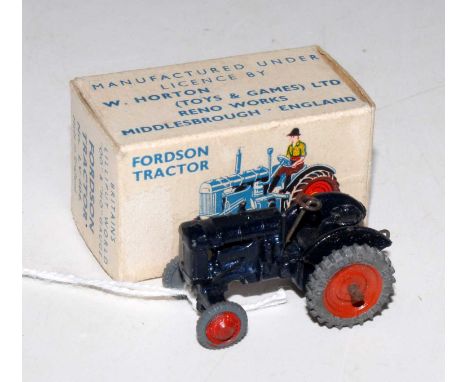 A Britains Lilliput Series No. LV604 Fordson tractor comprising blue body with orange hubs housed in the original card box