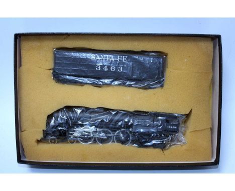 H0 American outline brass Hudson 4-6-4 engine and tender painted black as Santa Fe RR No. 3463 manufactured by Tenshodo and s