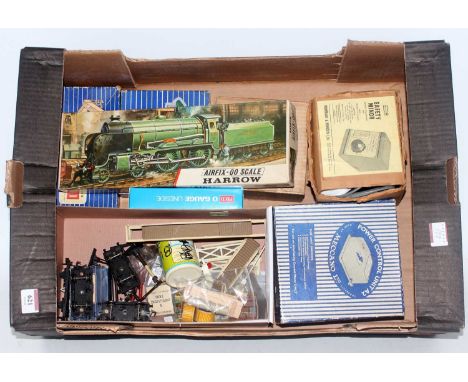 Large tray containing a variety of items from a modellers workshop, un-made Airfix kit, schools class "Harrow" contents not c