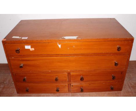 Well constructed non-Meccano 6-drawer light oak polished wooden cabinet containing 8 nickel clockwork motors, large collectio