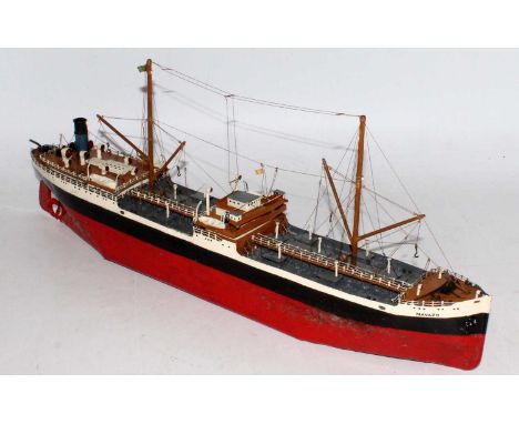Small coastal tanker "Navayo" Boston has powered drive and is contained in carry case with ships log book, unusual hull, woul