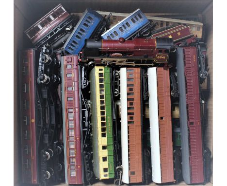 A Hornby 'Duke of Sutherland' LMS red engine and tender (G) and a collection of mixed makes proprietary and kit built rolling