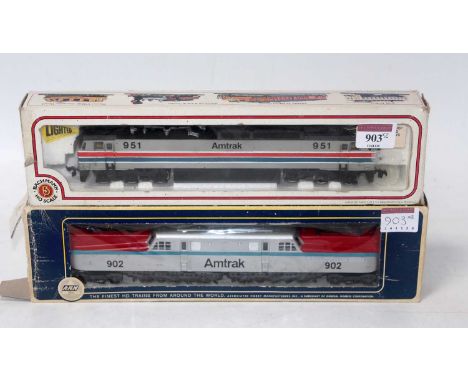 Two "Amtrak" locos:- Bachman HO 951 Co-Co E60CP electric loco, item no. 65505, one pantograph detached (G-BF) with AHM Amtrak