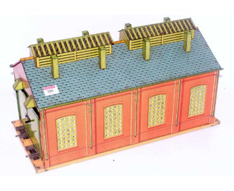 A Hornby No. 2 clockwork engine shed in good condition, no creases to doors, window silvering bright except for roof skylight