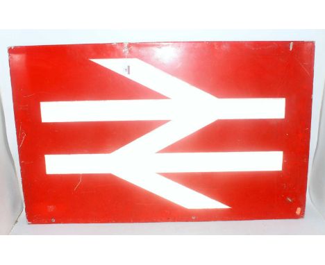 A British Rail aluminium double arrow station sign landscape 35ins x 24ins