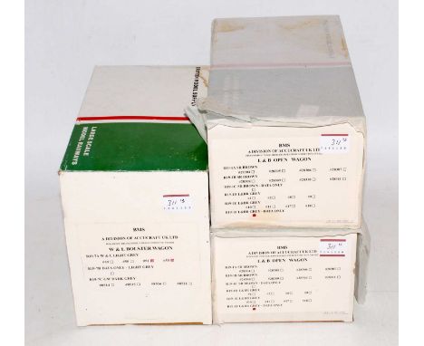 Three British Model Supply wagons:- 2 x L & B open grey R19-1F and W & L Bolster R19-7A light grey 51 & 53, all (E-NM) (BG)Co