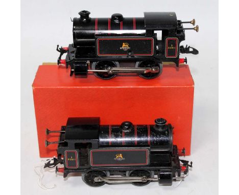 Two 1954-60 Hornby type 40 tank locos, BR lined black 82011 "Lion Ove Wheel", one with light playwear, with lamps, key and in