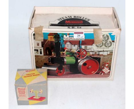 A Mamod SR1A road roller with steering rod and fuel tablets and sold with Mamod miniature polishing machine