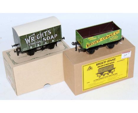 Two modern 0 gauge wagons:- Darstaed "Wrights Coal Tar Soap" and Corgi/Bassett Lowke open wagon "Bassett Lowke Ltd", both (M)