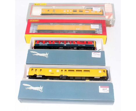 Silver Fox Models 'Iris' RDDD test coach (G-BG), Network Rail yellow test coach (G-BG), Hornby R4571 super GUV and Lima conve