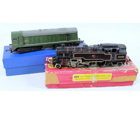 Two locos: D8017 Wrenn BoBo loco BR green, light corrosion to handrails (VG) with Hornby Dublo EDL18 2-6-4 tank body on a Wre