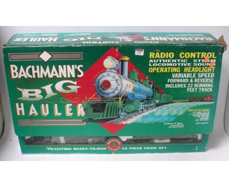 A Bachmann Big Hauler G scale freight train with sound and battery controller, appears to be missing track oval (G-BFG)