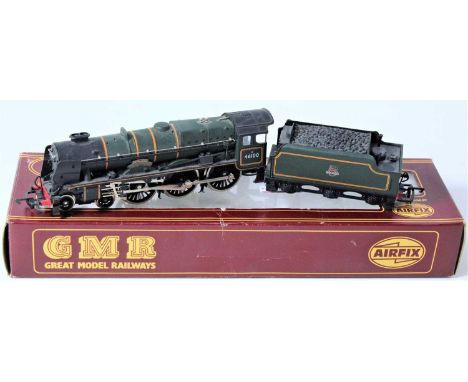 Hornby BR black Jinty tank engine (G-BG) black Ivatt class 2 engine and tender (G-BP) and a GMR (Airfix) BR green 'Royal Scot