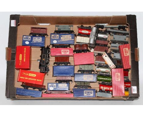Large tray containing Hornby Dublo 2-rail class 8F engine and tender in a Wrenn box (F-G) together with EDL17 tank engine (G)