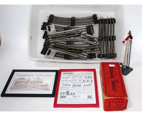 A quantity of Hornby 0 gauge 3-rail track, 6x straight rails, 12x curved rails, RH and LH points, all items would benefit fro
