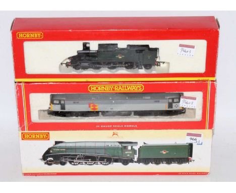 3 Hornby locomotives BR lined green class A4 engine and tender 'Golden Plover' (G-BFG) BR lined green prairie tank engine (G-