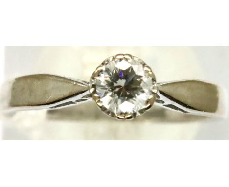 18ct white gold diamond set solitaire ring, size K/L, 2.8g. Heavy gauge shank perfectly circular, light scratches would likel