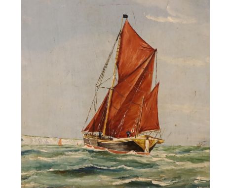 WG Hopper; oil painting of Thames Barge off Dover, signed, 36 x 44 cm including frame, inscription on paper label verso. Not 
