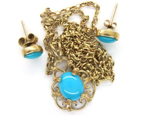 9ct gold turquoise set pendant and earring set, combined 5.2g. P&amp;P Group 1 (£14+VAT for the first lot and £1+VAT for subs