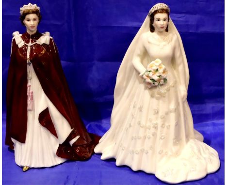 Royal Doulton figurine by Peggy Davies Ninette HN 2379 and Royal Worcester 2006 figurine of Elizabeth II, H: 23 cm. P&amp;P G