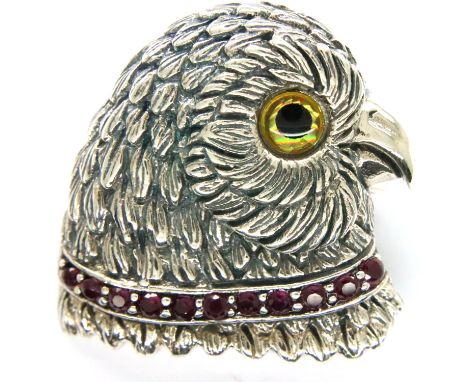 Sterling silver stone set Owl brooch, H: 3 cm. P&amp;P Group 1 (£14+VAT for the first lot and £1+VAT for subsequent lots) 