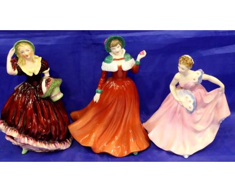 Royal Doulton ceramic figurine invitation HN2170, Royal Doulton collectors club figurine Wintered Day  HN4589, and a Coalport