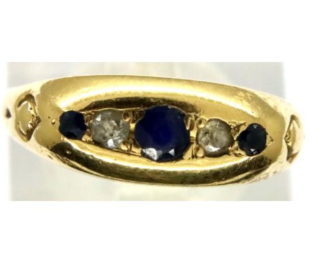 Vintage 18ct gold sapphire and diamond ring, size O/P, 4.6g. P&amp;P Group 1 (£14+VAT for the first lot and £1+VAT for subseq