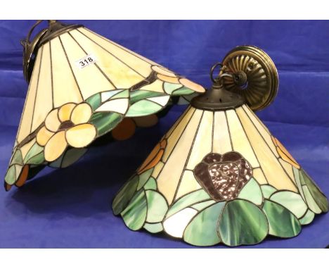 Two pendant light shades in the Tiffany style, each D: 42 cm. Not available for in-house P&amp;P, contact Paul O'Hea at Mailb