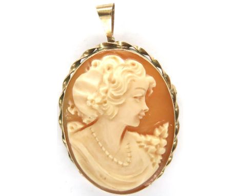 9ct gold bound cameo brooch/pendant, L: 3.5 cm, 4.9g. P&amp;P Group 1 (£14+VAT for the first lot and £1+VAT for subsequent lo