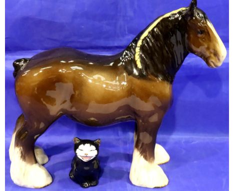 Beswick horse, L: 23 cm and a Doulton seconds ceramic cat figurine. P&amp;P Group 3 (£25+VAT for the first lot and £5+VAT for