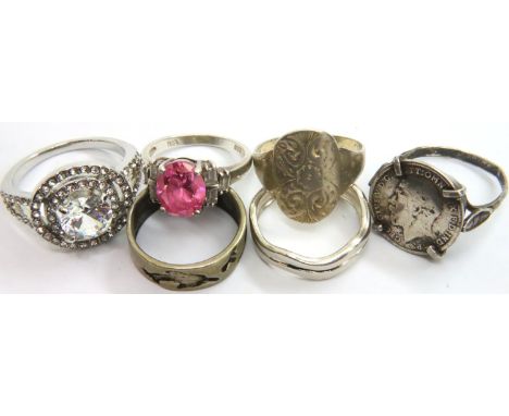 Six 925 mixed silver rings, some stone set, various sizes. P&amp;P Group 1 (£14+VAT for the first lot and £1+VAT for subseque